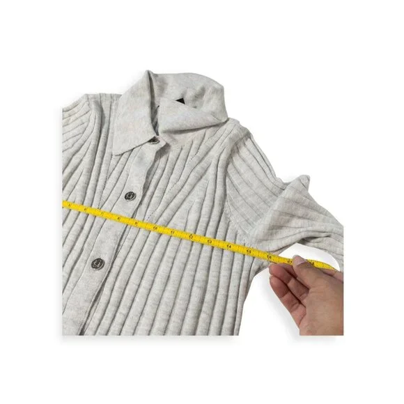 White House Black Market Ribbed Gray Button Up Cardigan Sweater SZ S Cozy - Picture 3 of 9